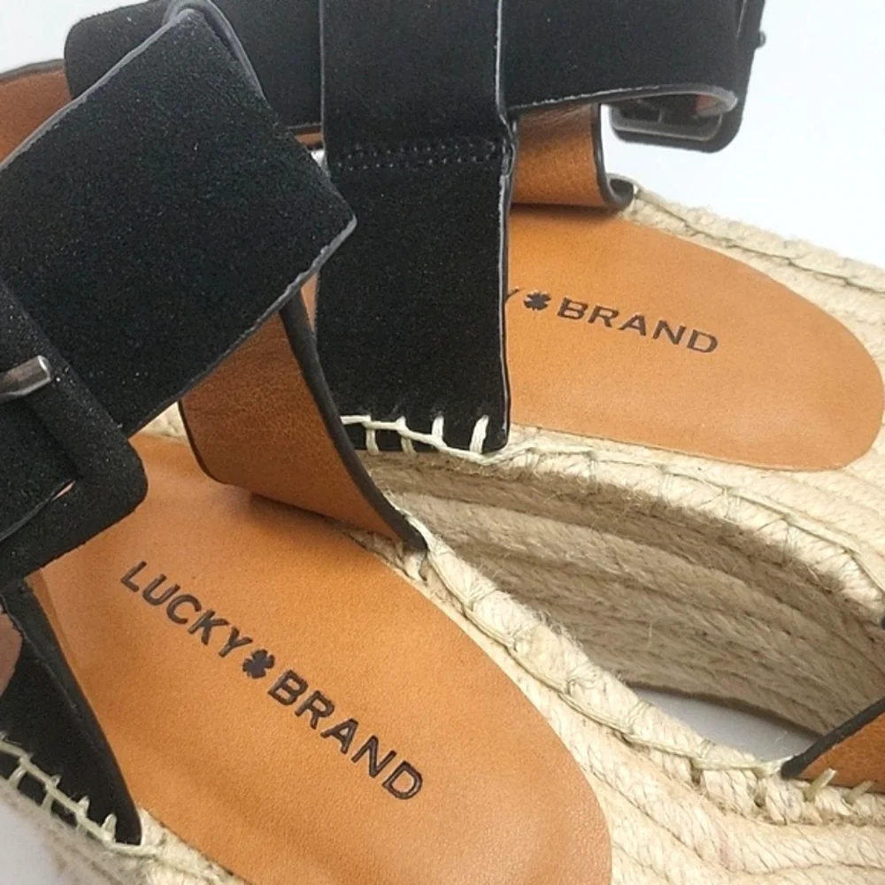 Lucky Brand Audrinah Black Suede Leather Ankle Strap Platform Espadrille… - Picture 15 of 16